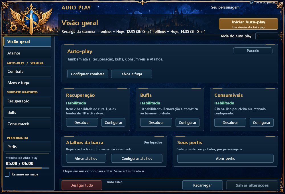 Auxiliar no Cliente: interface do cliente com dados ilustrativos
